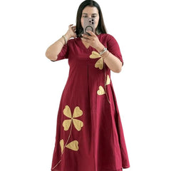 Wine Petal Appliqué Kurta Pant Set