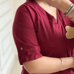 Wine Petal Appliqué Kurta Pant Set