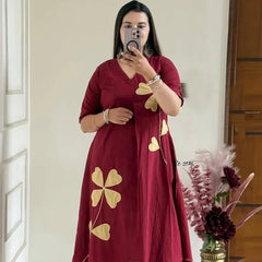 Wine Petal Appliqué Kurta Pant Set