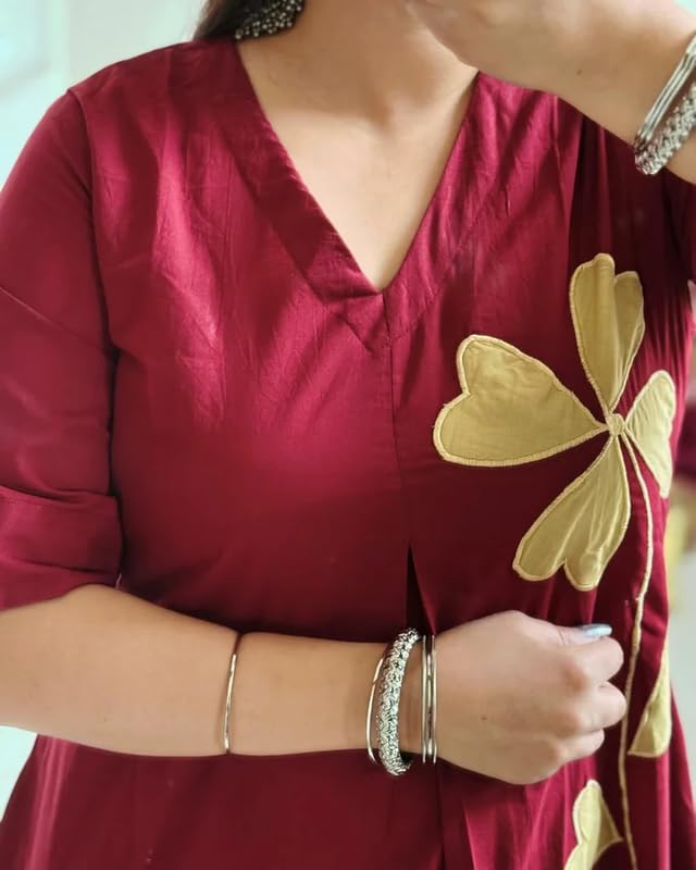 Wine Petal Appliqué Kurta Pant Set