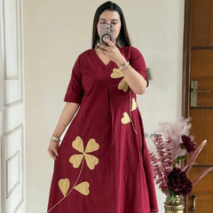 Wine Petal Appliqué Kurta Pant Set