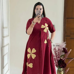 Wine Petal Appliqué Kurta Pant Set