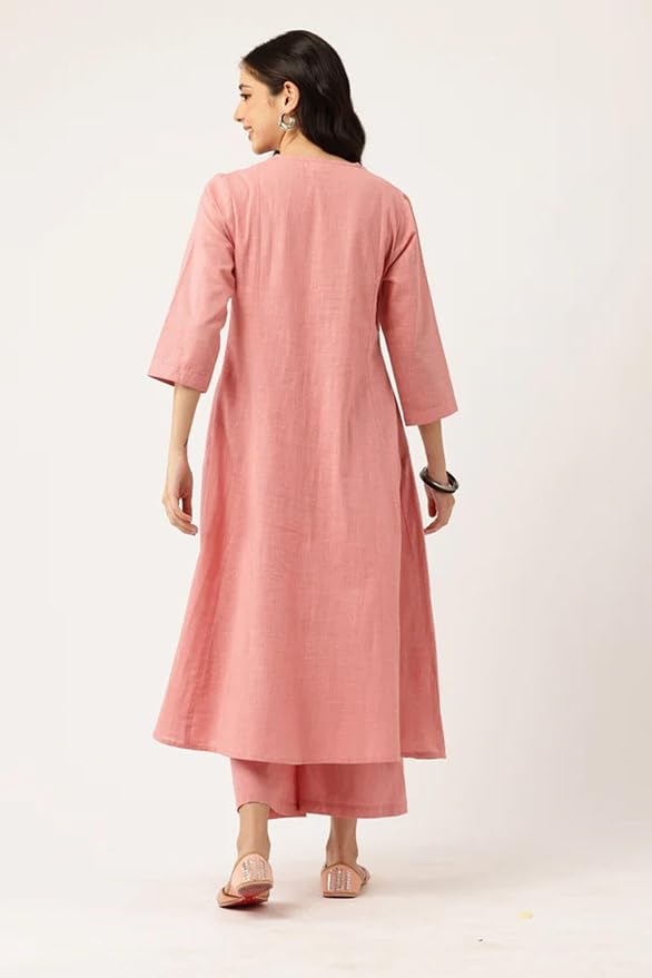 Roza Pink Geometric Embroidered Kurta Set