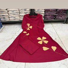 Wine Petal Appliqué Kurta Pant Set