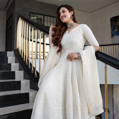 Noor Ivory Chikankari Anarkali Set with Dupatta