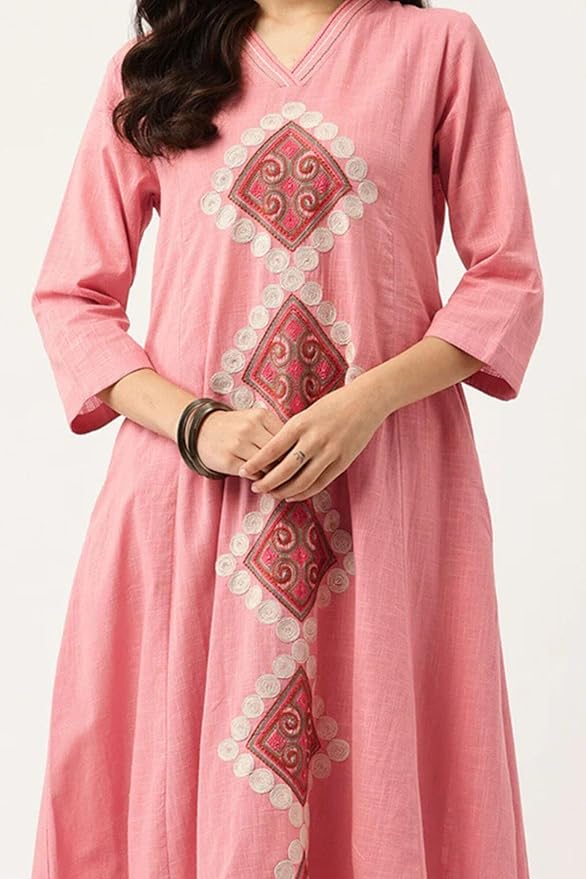 Roza Pink Geometric Embroidered Kurta Set