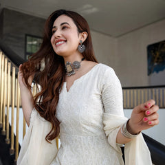 Noor Ivory Chikankari Anarkali Set with Dupatta