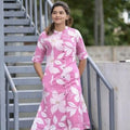 Pink Rayon Printed Aline Kurta Set For Women