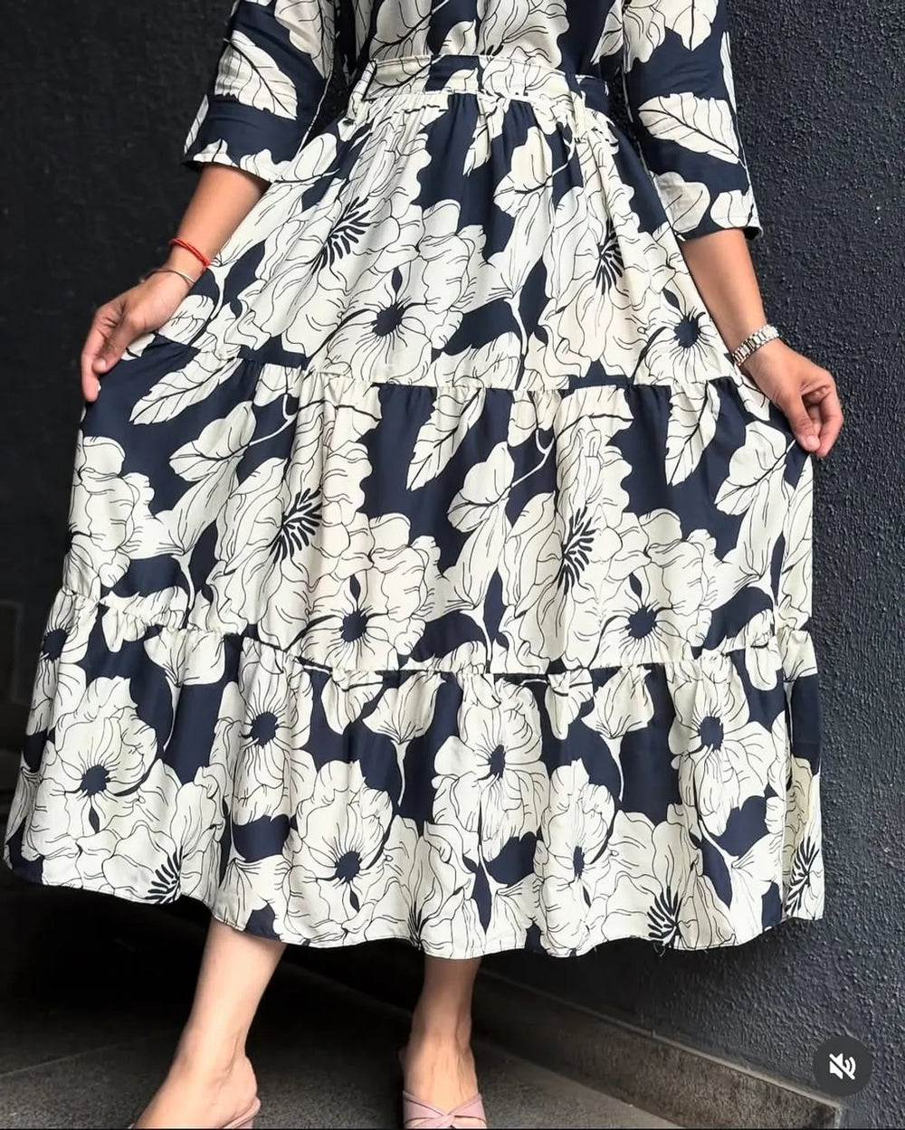 Midnight Bloom Navy Tiered Midi Dress