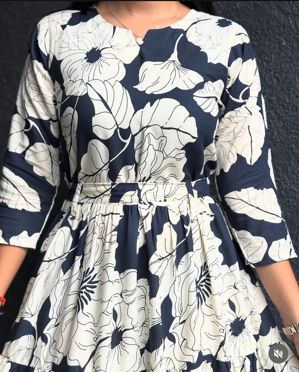 Midnight Bloom Navy Tiered Midi Dress