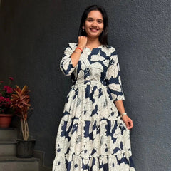 Midnight Bloom Navy Tiered Midi Dress