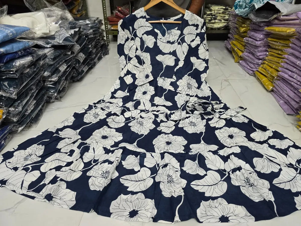 Midnight Bloom Navy Tiered Midi Dress