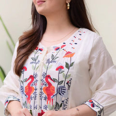 Noor-e-Gul Ivory Embroidered  Rayon Kurta Set