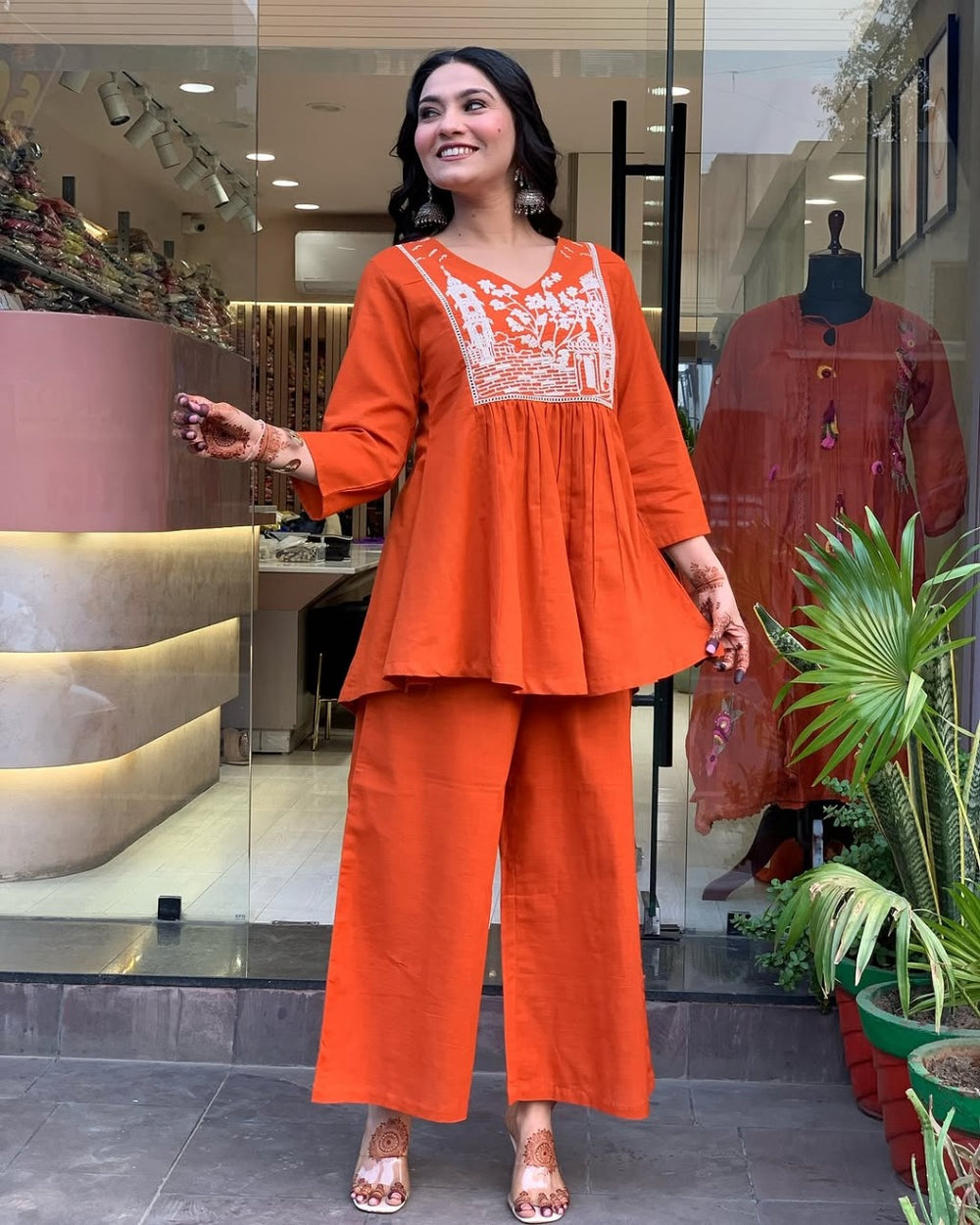 Utsav Peplum Kurta Pant Set – Rust Orange