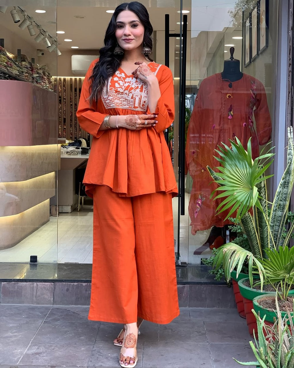 Utsav Peplum Kurta Pant Set – Rust Orange