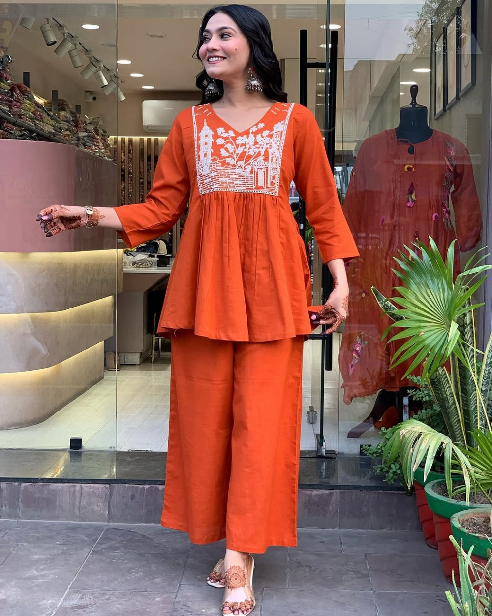Utsav Peplum Kurta Pant Set – Rust Orange