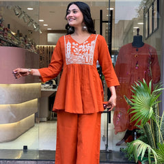 Utsav Peplum Kurta Pant Set – Rust Orange