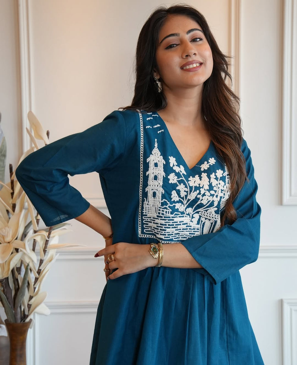 Neel Utsav Peplum Kurta Pant Set – Teal Blue