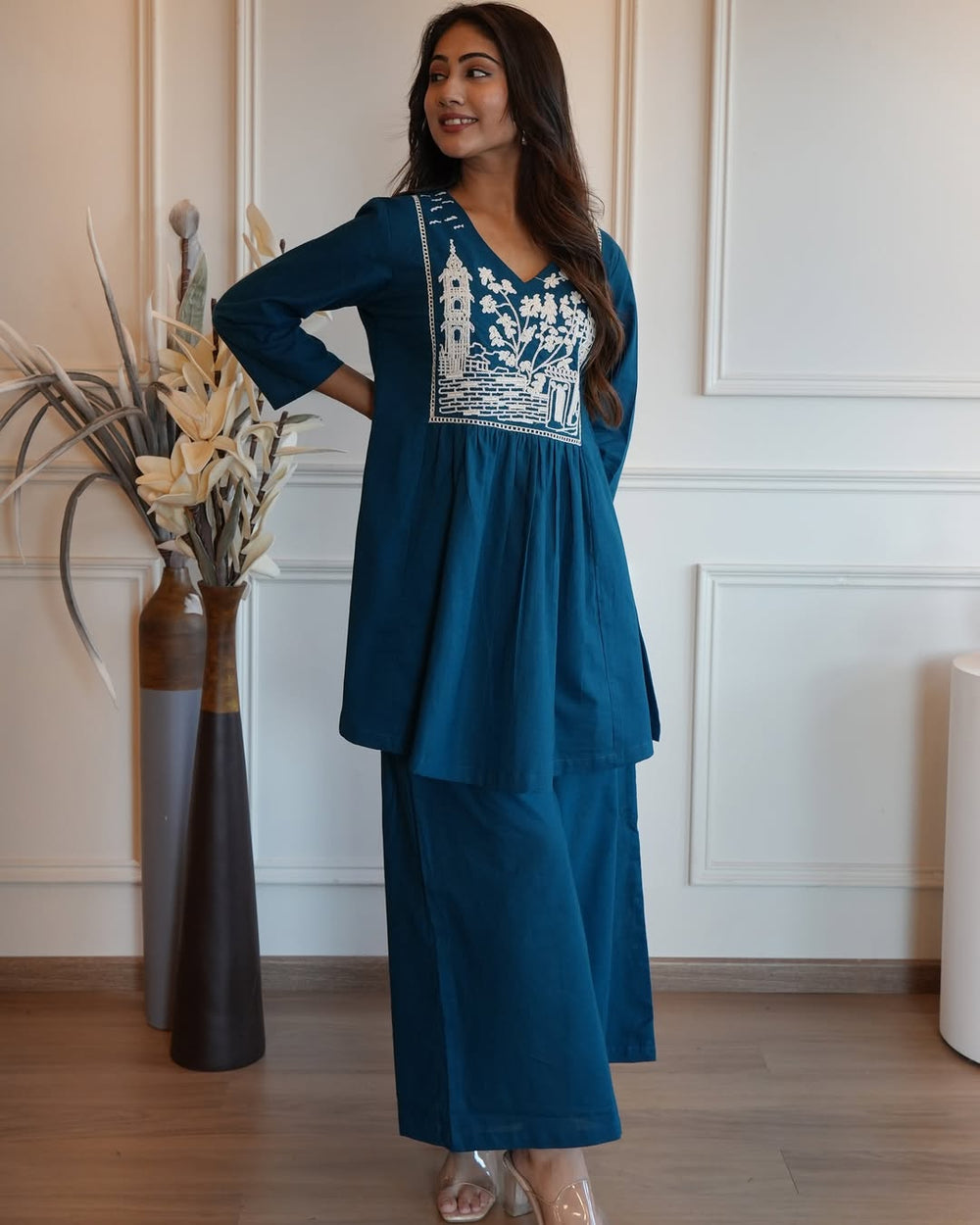 Neel Utsav Peplum Kurta Pant Set – Teal Blue