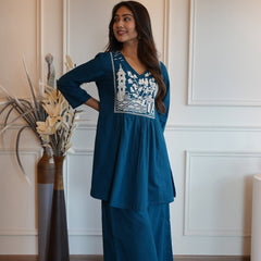 Neel Utsav Peplum Kurta Pant Set – Teal Blue