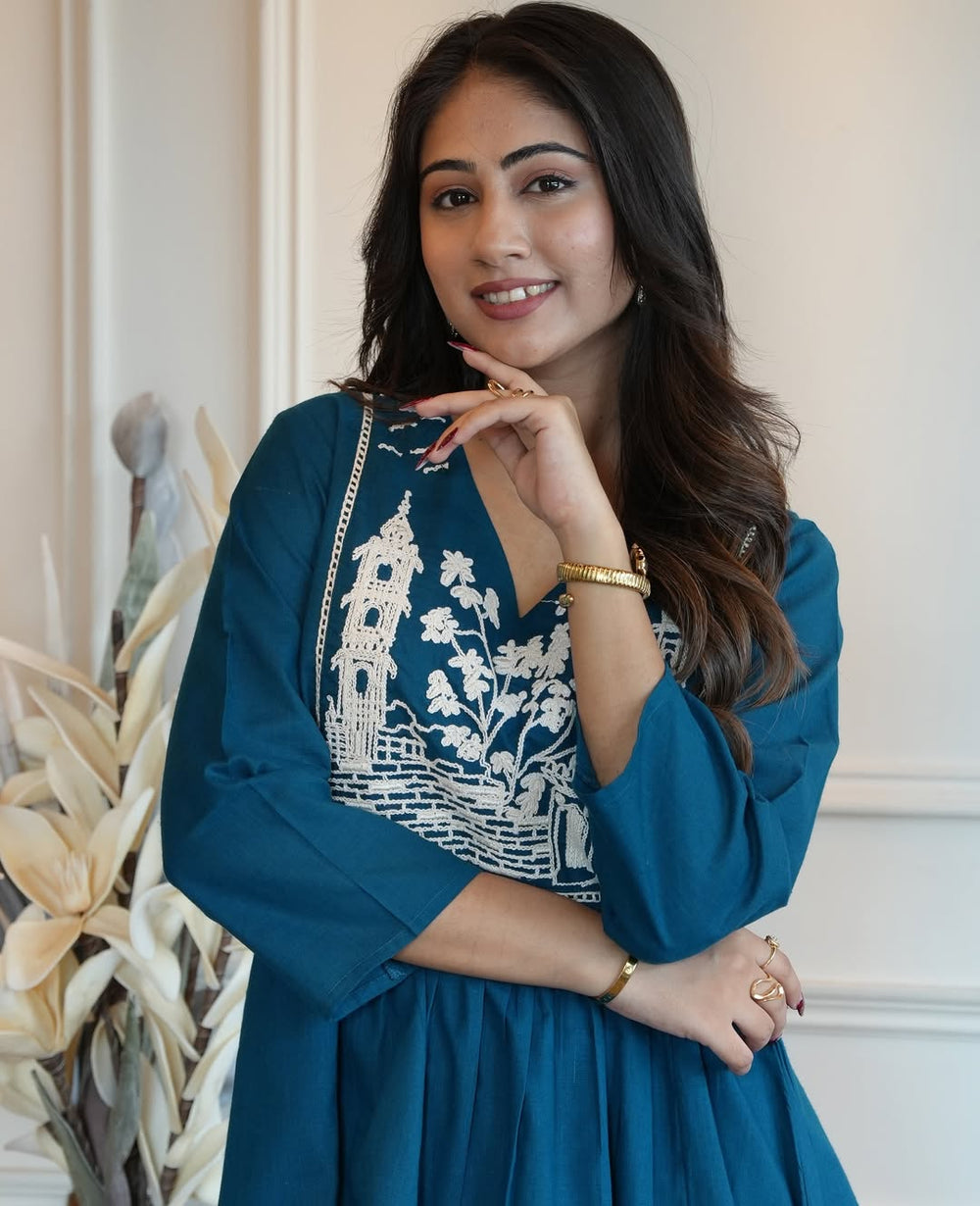 Neel Utsav Peplum Kurta Pant Set – Teal Blue