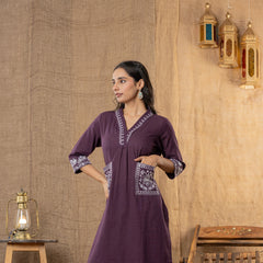 Gulbahaar Hand-Embroidered Kurta Pant Set – Plum