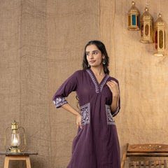 Gulbahaar Hand-Embroidered Kurta Pant Set – Plum