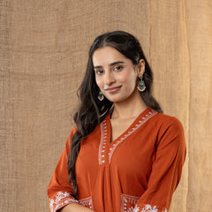 Aarohi Hand-Embroidered Kurta Pant Set – Rust Terracotta