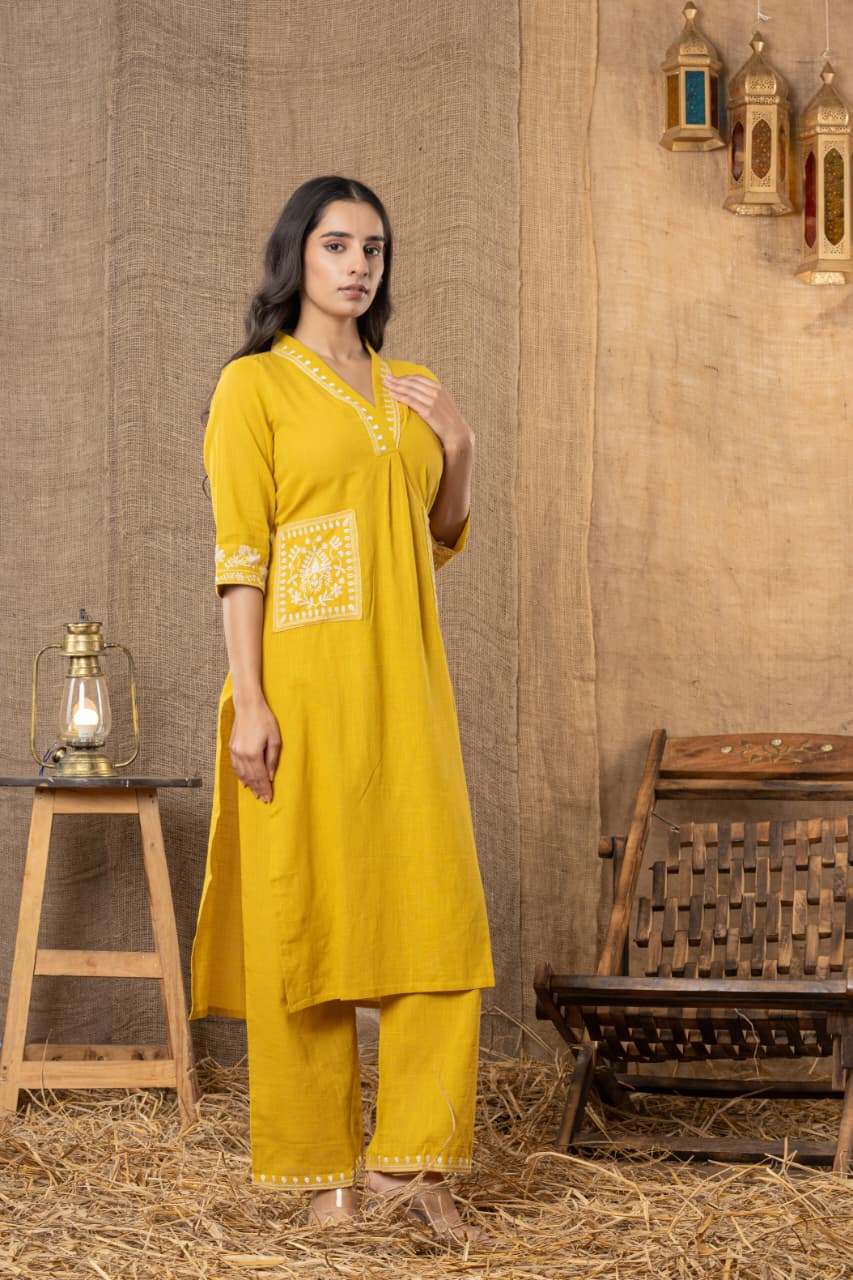Sunehri Hand-Embroidered Kurta Pant Set