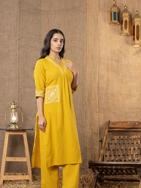 Sunehri Hand-Embroidered Kurta Pant Set