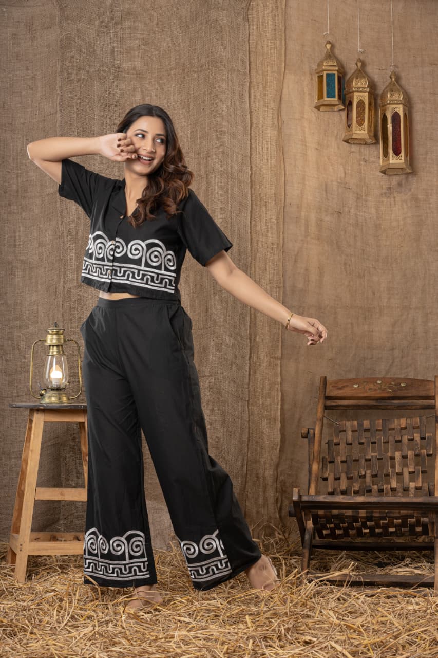 Noir Wave Embroidered Co-Ord Set