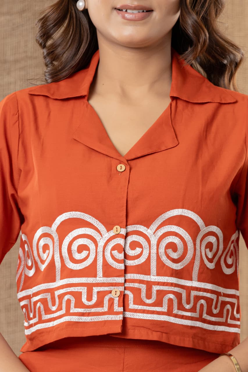 Rust Aura Embroidered Co-Ord Set