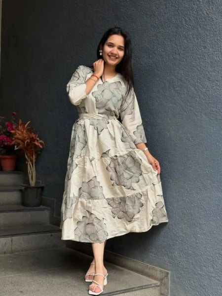 Ivory Bloom Tiered Midi Dress