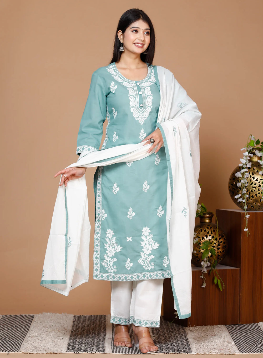 Lucknowi Cotton Suit Set