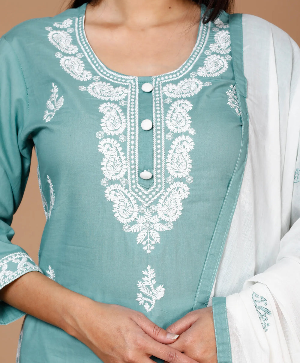 Lucknowi Cotton Suit Set