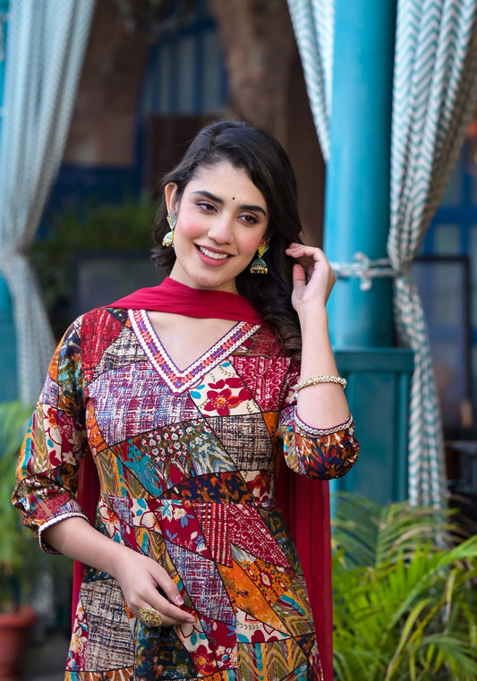 Multi-Tone Rayon Suit Set