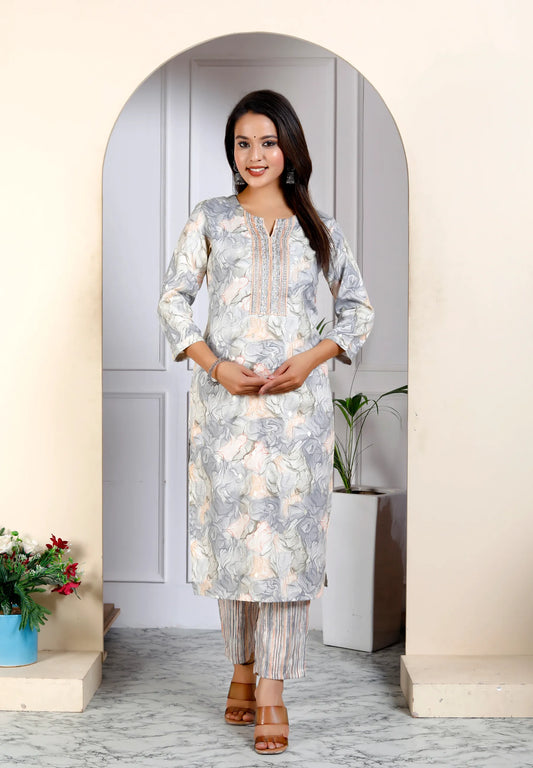 Marble Print Kurta Pant Set