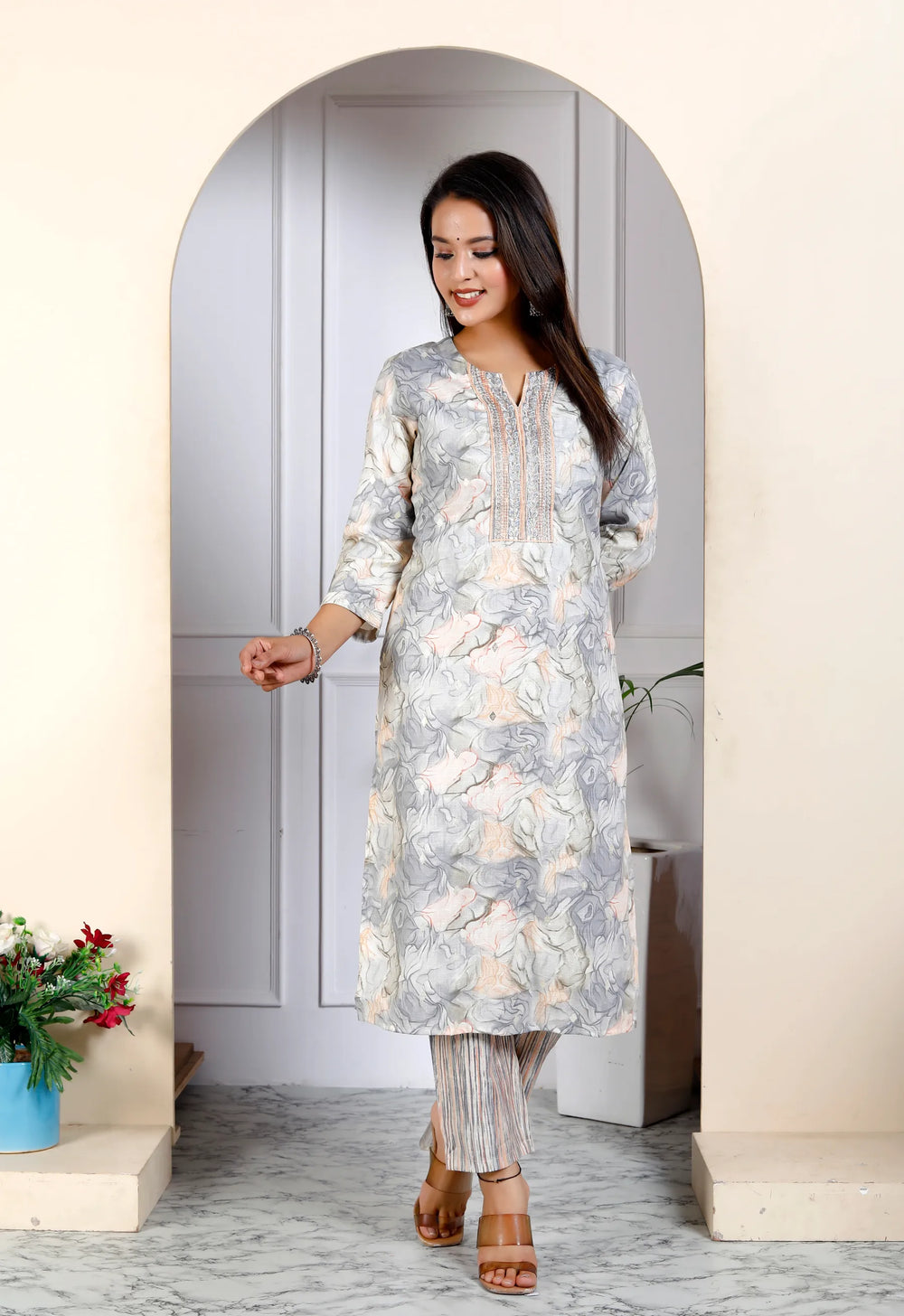 Marble Print Kurta Pant Set