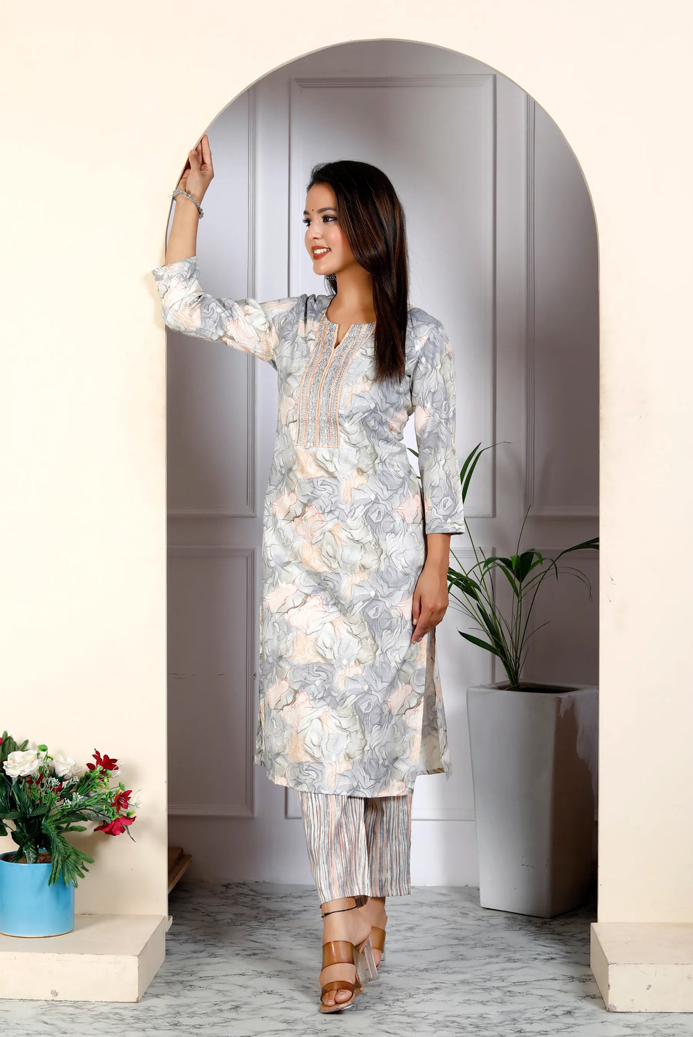 Marble Print Kurta Pant Set