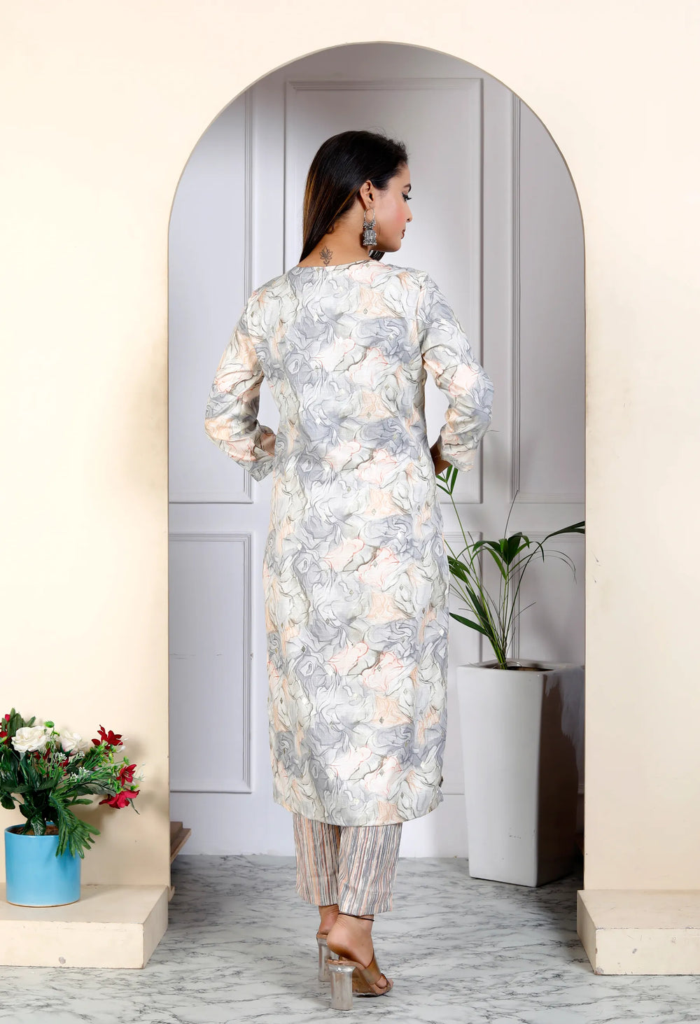 Marble Print Kurta Pant Set