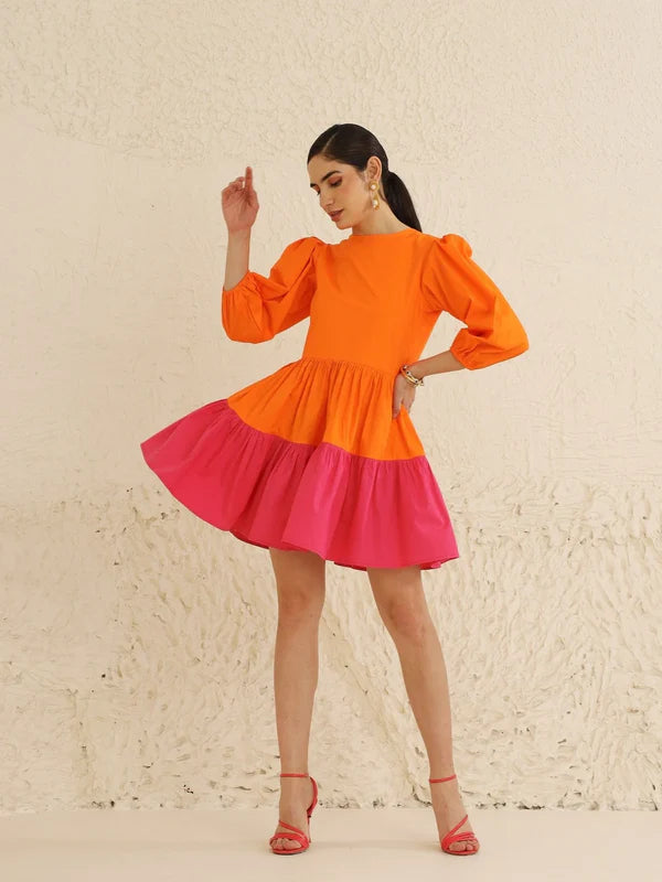 Sunset Pop Tiered Pup  Mini Dress