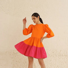 Sunset Pop Tiered Pup  Mini Dress