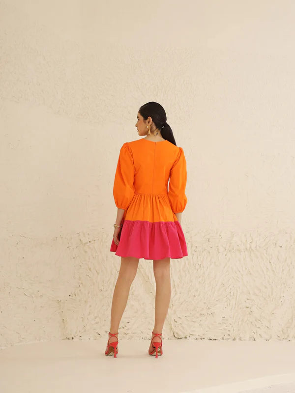 Sunset Pop Tiered Pup  Mini Dress