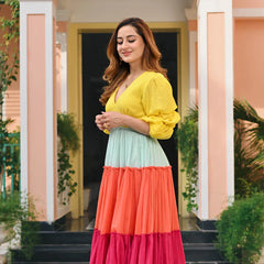 Candy Sunset Multicolor Tiered Cotton Flared Dress