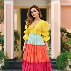 Candy Sunset Multicolor Tiered Cotton Flared Dress