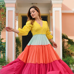 Candy Sunset Multicolor Tiered Cotton Flared Dress