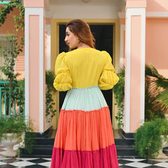 Candy Sunset Multicolor Tiered Cotton Flared Dress