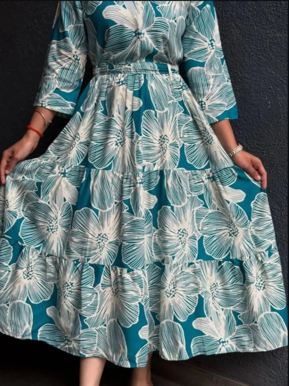 Meher Teal Bloom Midi Dress