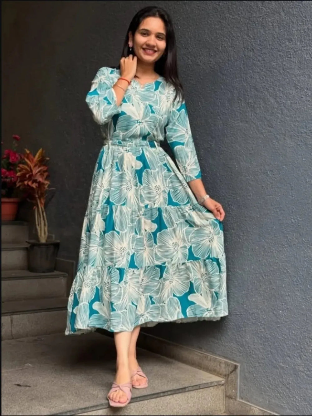 Meher Teal Bloom Midi Dress