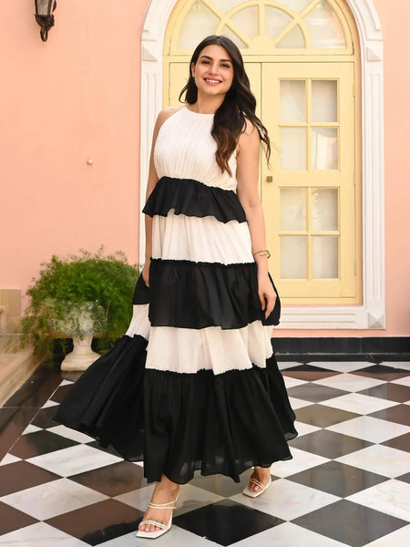 White & Black Flared Gown